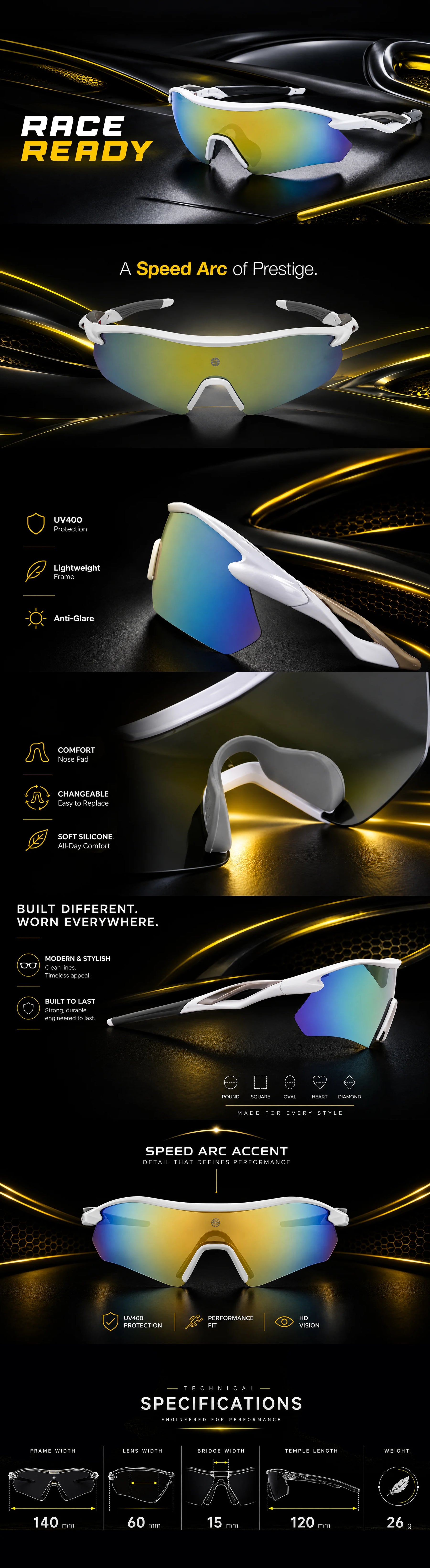 Falcon | White Large Half Rim Shield Sports Sunglasses for Men & Women [Mirrored]