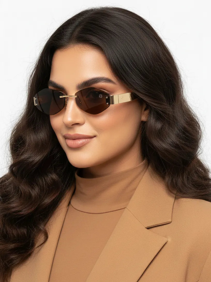 SEVA | Golden Medium Rim Less Diamond with Lock Side Hinges Sunglasses for Men & Women [UV-protected]
