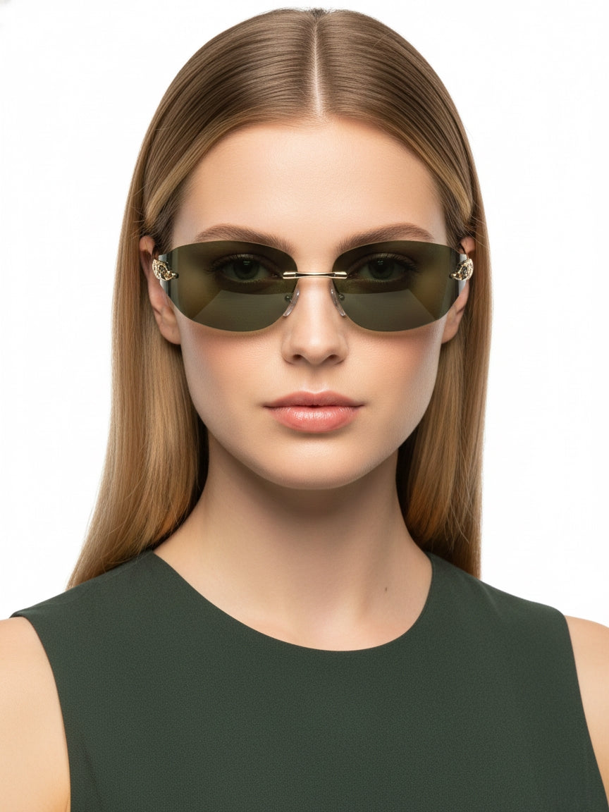 Valtrix | Green Medium Rim Less Oval Sunglasses for Men [UV-protected]