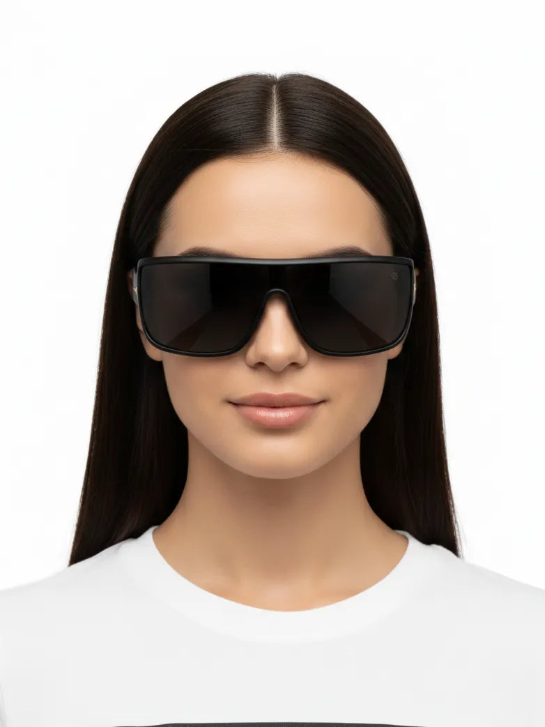 Texas | Black Medium Full Rim Shield Sunglasses for Men & Women [UV-protected]