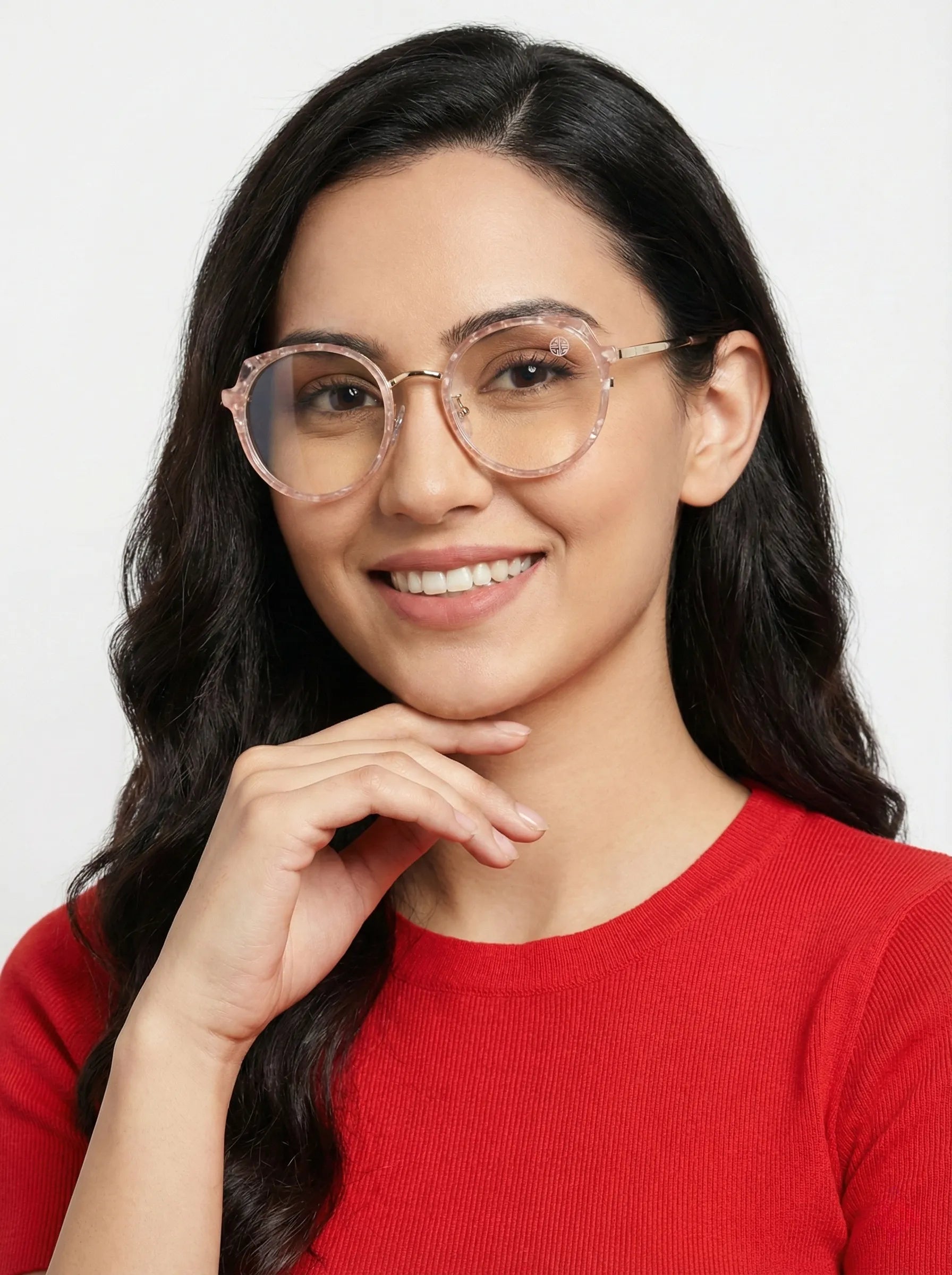 Photogrey | Texture Pink & Golden Medium Full Rim Round Sunglasses for Men & Women [Photochromic]