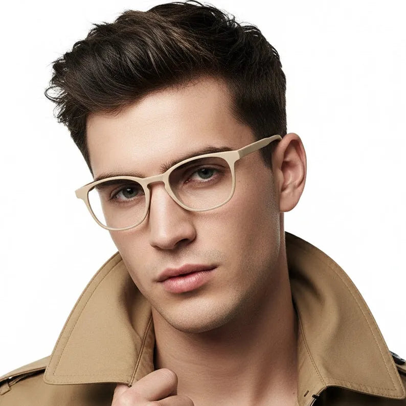 Clario | Cream Medium Full Rim RECTANGLE Computer Glasses for Men & Women [Blue Block]