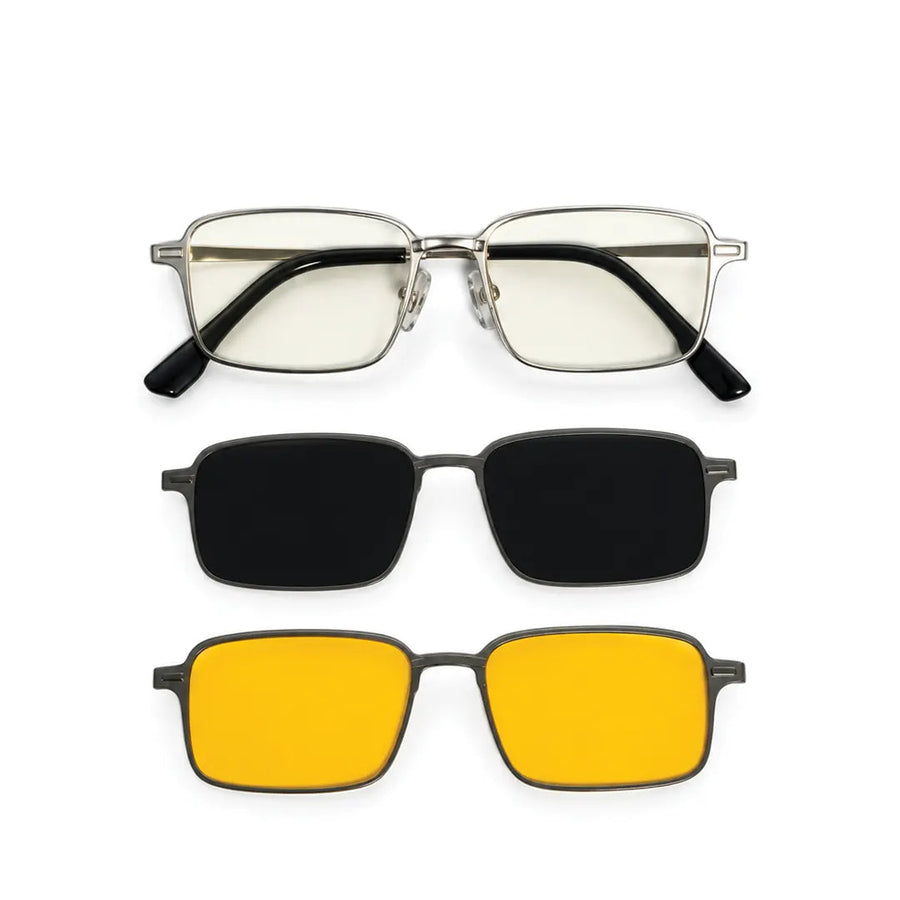 Crystar | Silver Medium Full Rim Rectangle Clip-on for Men & Women [Clip-on]