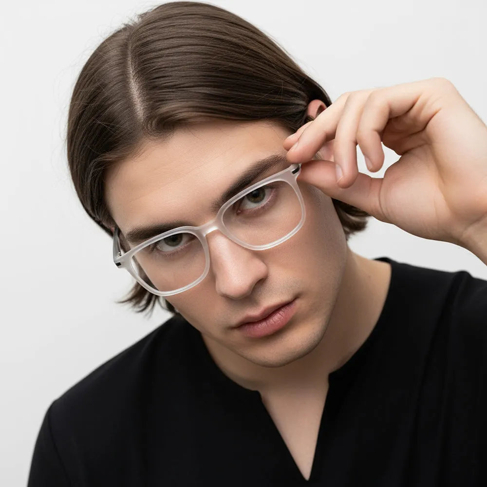 Blokz | Transparent White Medium Full Rim RECTANGLE Computer Glasses for Men & Women [Blue Block]