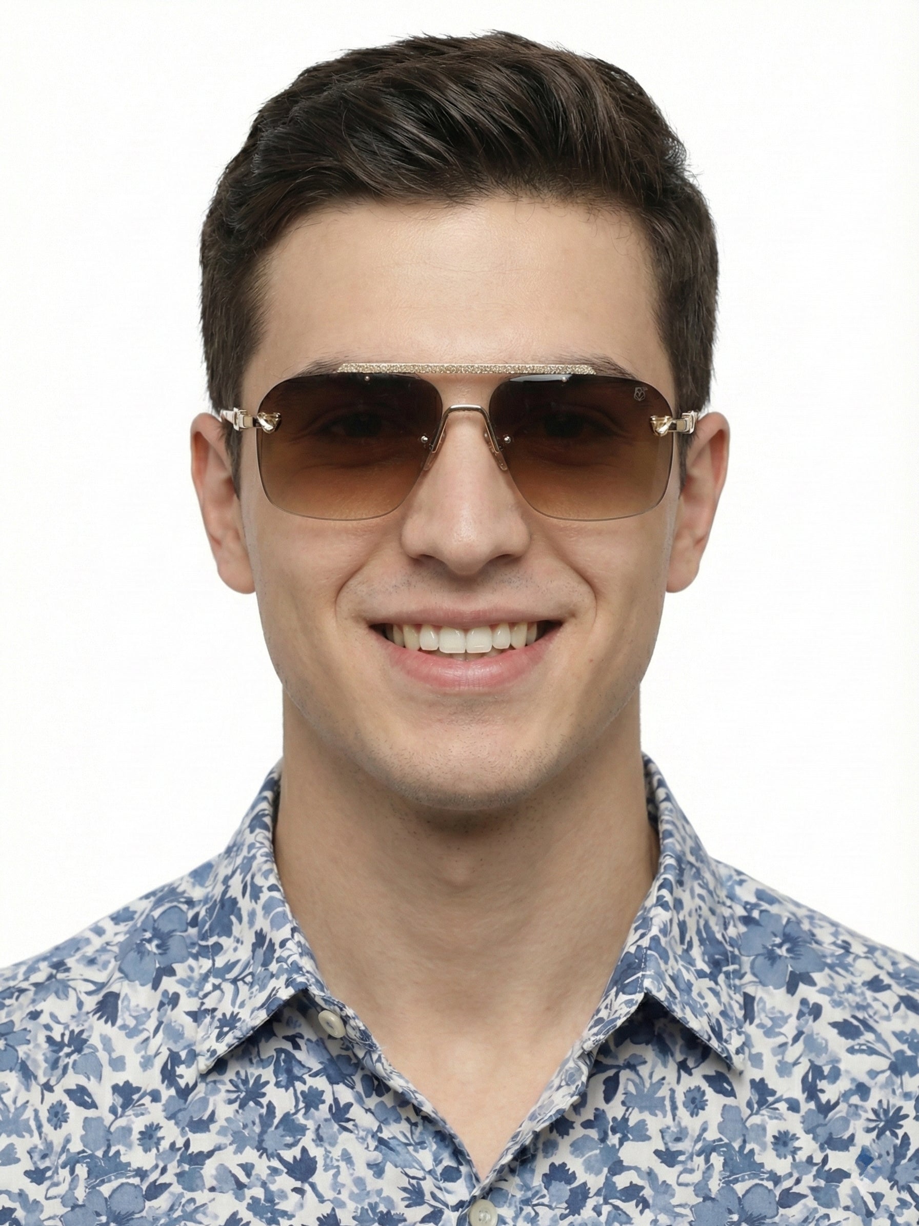 Pyre | Gradient Brown Medium Rim Less Square Sunglasses for Men [UV-protected]