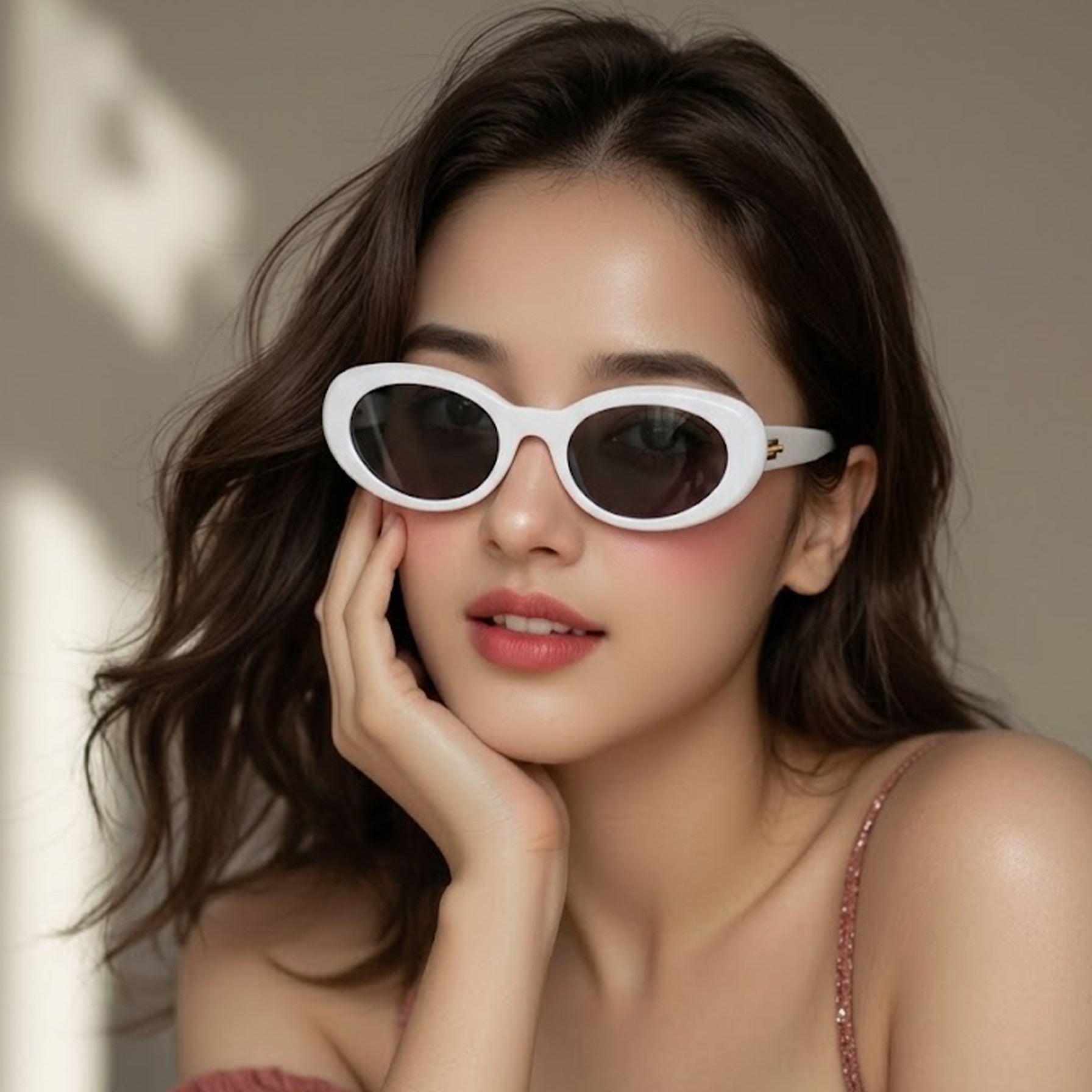 Thunderx | White Medium Full Rim Oval Sunglasses for Women [UV-protected] HASHTAG X WHITECHERRY