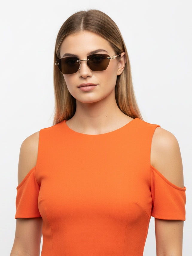 Pyrion | Brown Medium Rim Less Rectangle Sunglasses for Men [UV-protected]