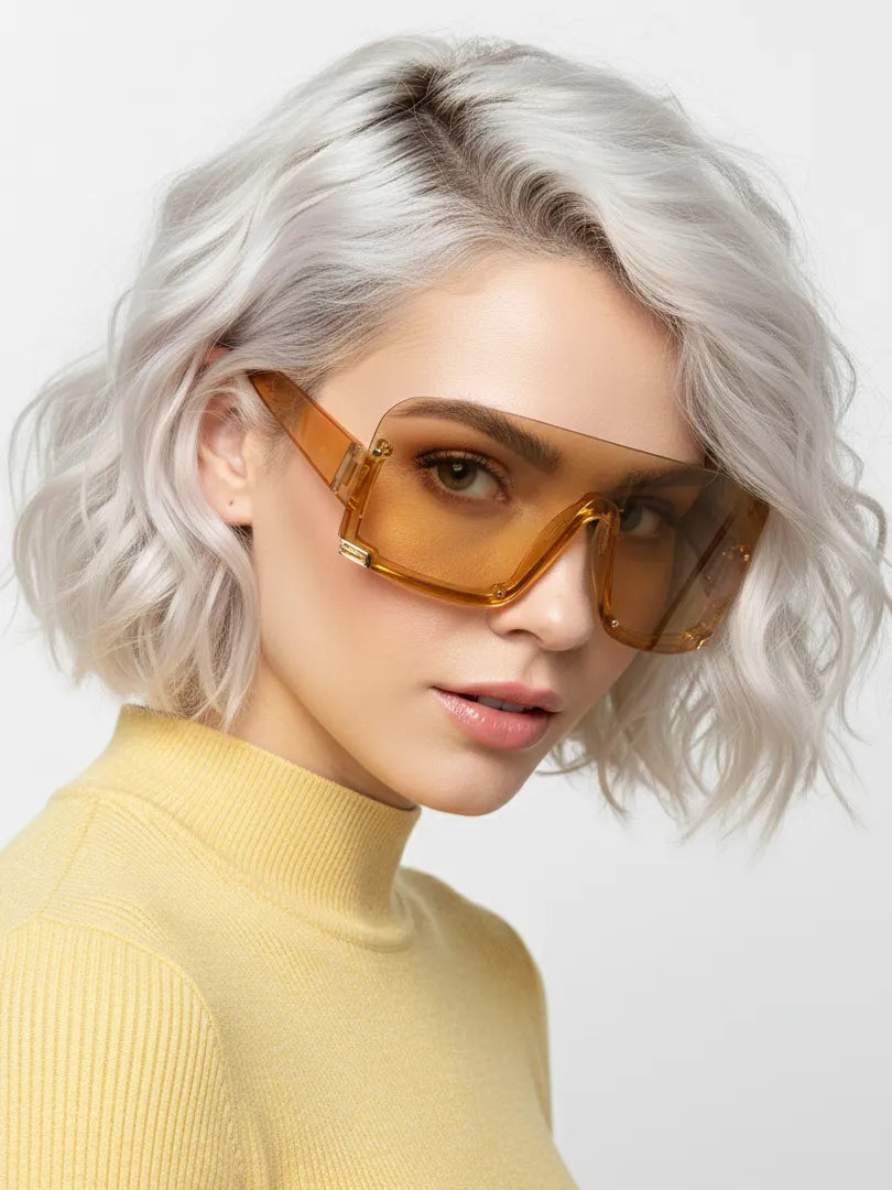 Lyrion | Orange Medium Half Rim Shield Sunglasses for Men & Women [UV-protected]