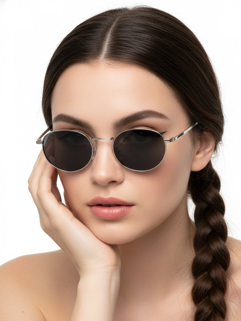 Solyra | Grey Medium Full Rim Oval Sunglasses for Men [UV-protected]