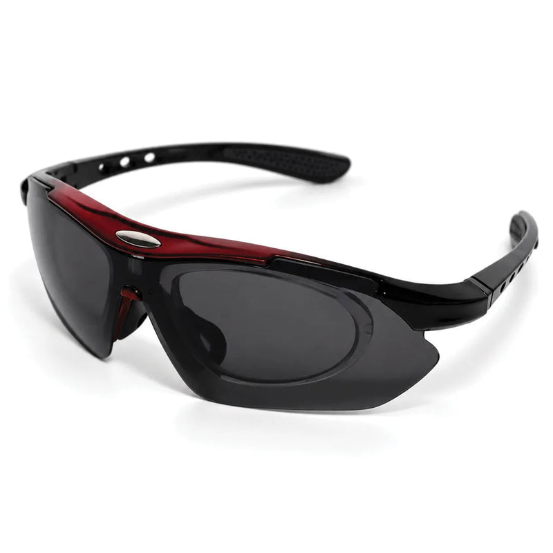 Valkor | Red & Black Free Size Half Rim Shield Sports Sunglasses for Men & Women Changeable Lens [Polarized]