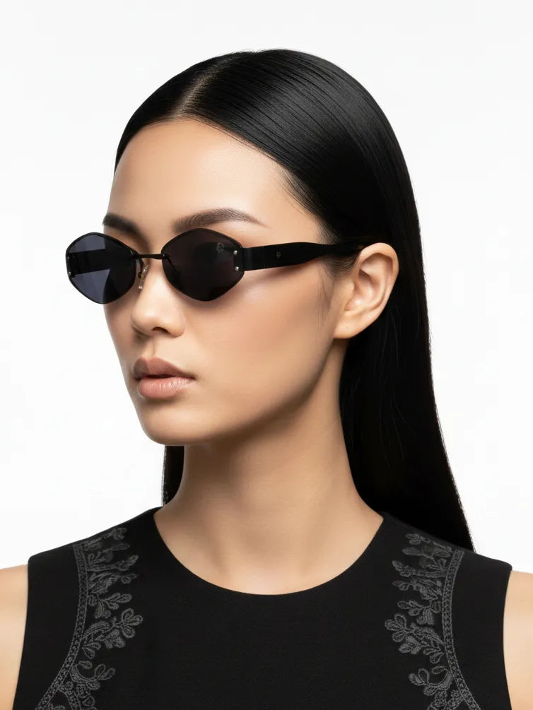 SEVA | Black Medium Rim Less Diamond with Lock Side Hinges Sunglasses for Men & Women [UV-protected]