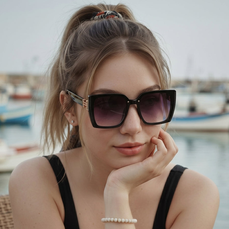Rapture | Black Large Full Rim Square Sunglasses for Women [UV-protected]