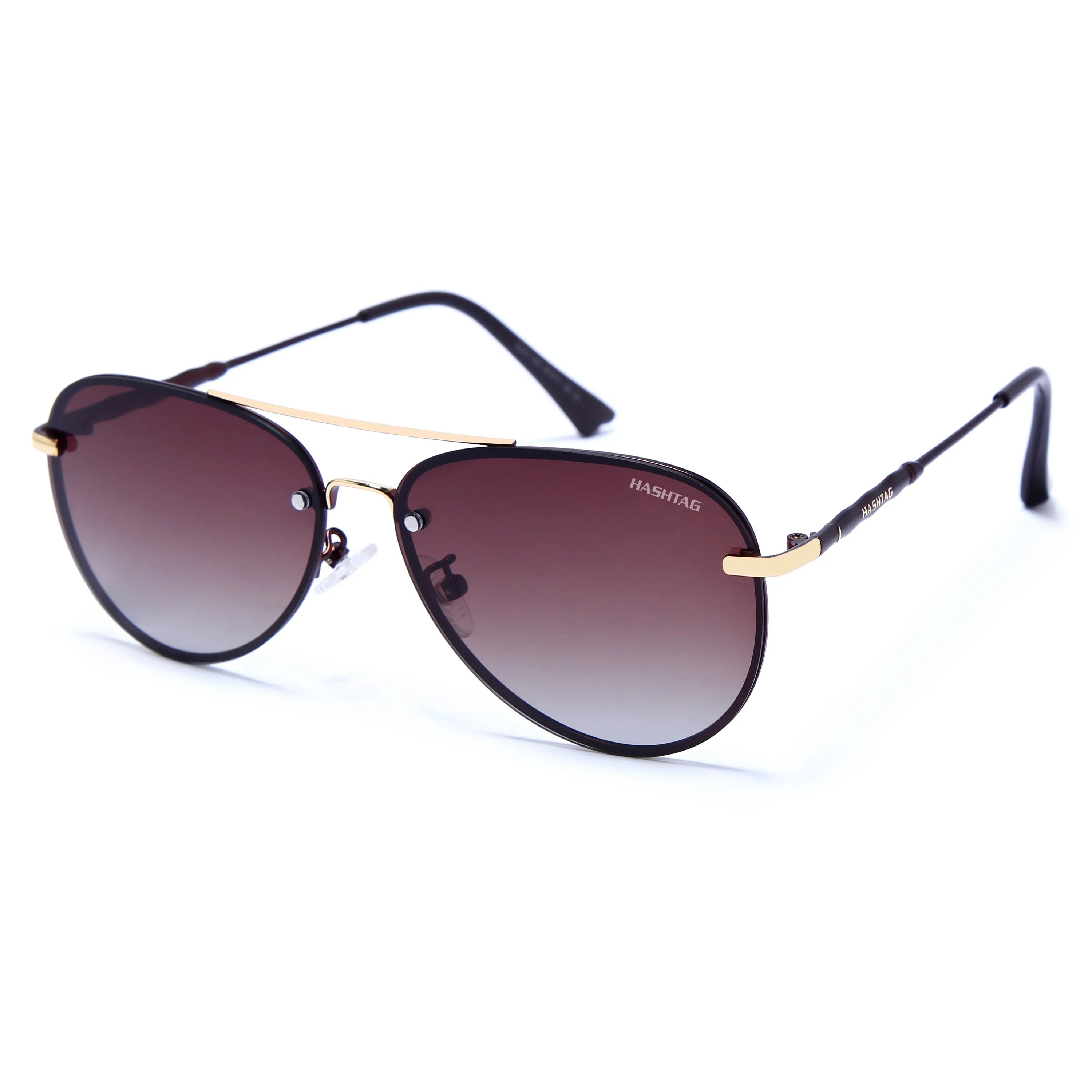 Nuvia | Golden & Brown Medium Full Rim Aviator Sunglasses for Men & Women [Polarized]