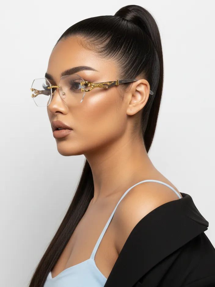 Astrolis | Golden Medium Rim Less Hexagonal Eyeglasses for Men [UV-protected]