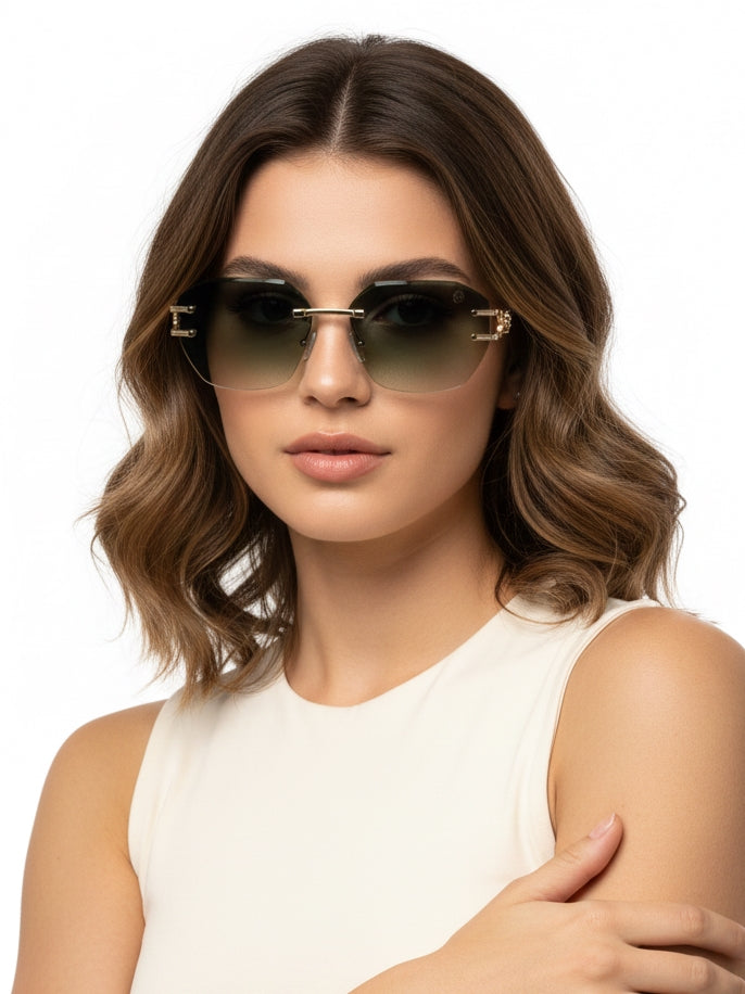 Valora | Gradient Green Medium Rim Less Square Sunglasses for Men [UV-protected]