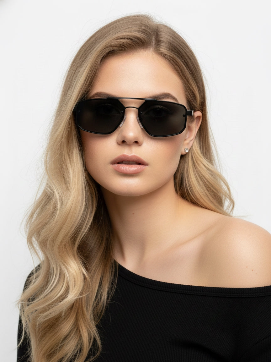 Shadron | Black Medium Full Rim Rectangle Sunglasses for Men [UV-protected]