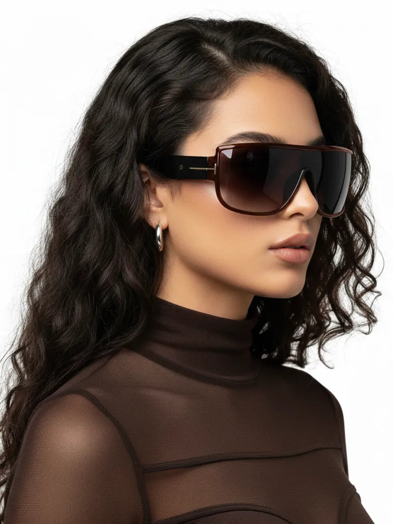 Texas | Brown Medium Full Rim Shield Sunglasses for Men & Women [UV-protected]