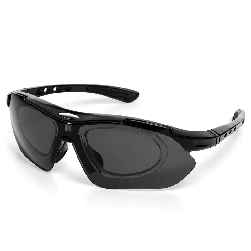 Valkor | Black Free Size Half Rim Shield Sports Sunglasses for Men & Women Changeable Lens[Polarized]