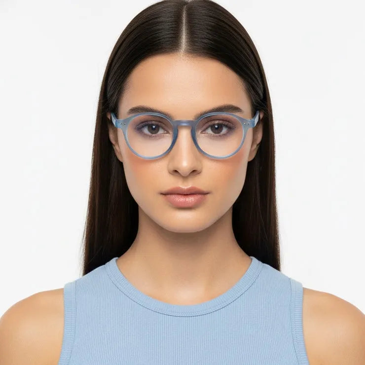 BluShield | Transparent Blue Medium Full Rim CIRCLE Computer Glasses for Men & Women [Blue Block]