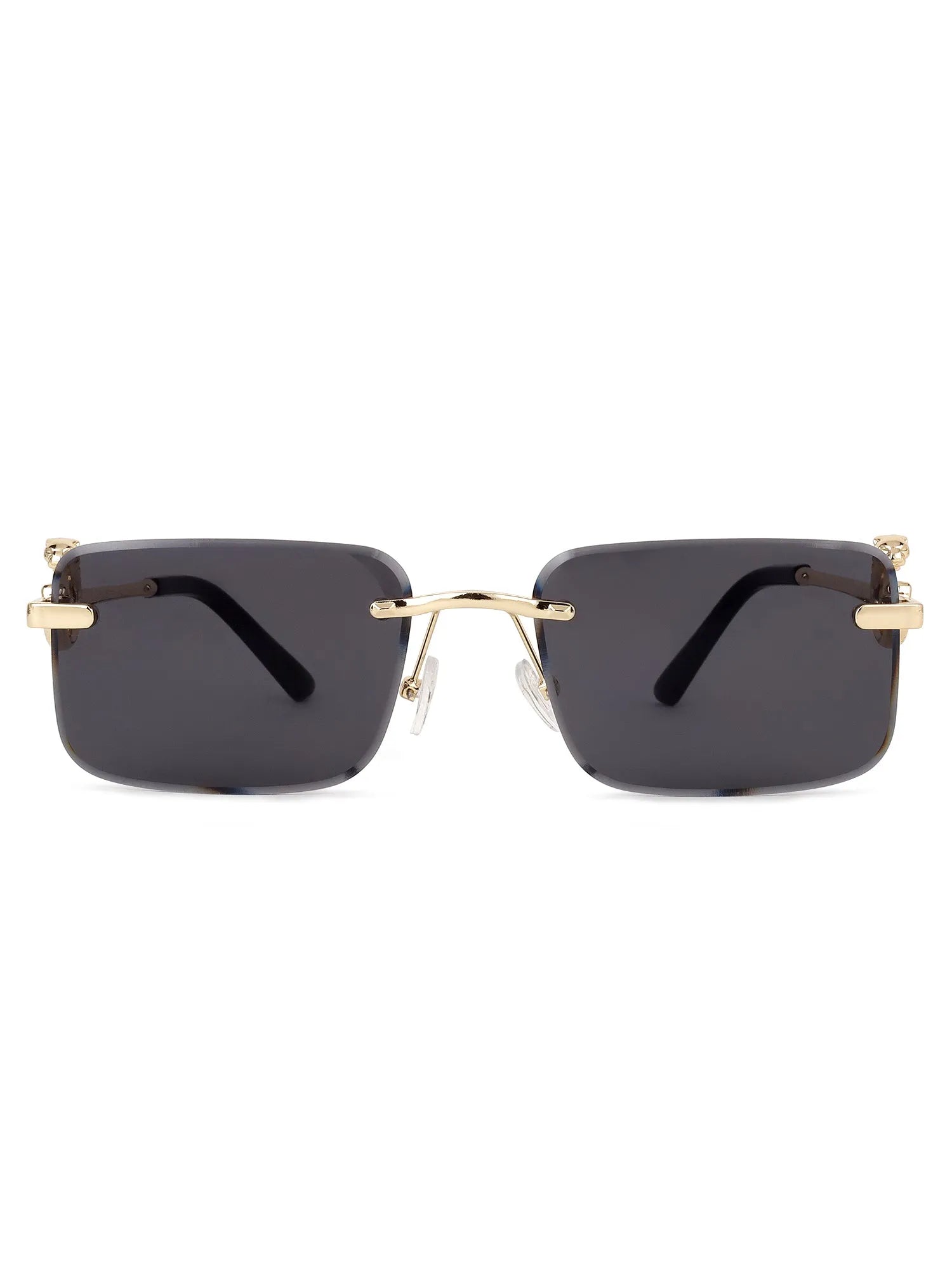 Phantoria | Black Small Rim Less Rectangle Sunglasses for Men & Women [UV-protected]
