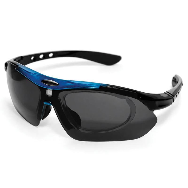 Valkor | Blue & Black Free Size Half Rim Shield Sports Sunglasses for Men & Women Changeable Lens  [Polarized]