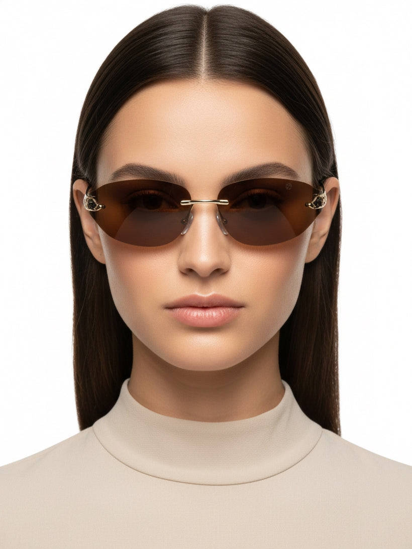 Valtrix | Brown Medium Rim Less Oval Sunglasses for Men [UV-protected]