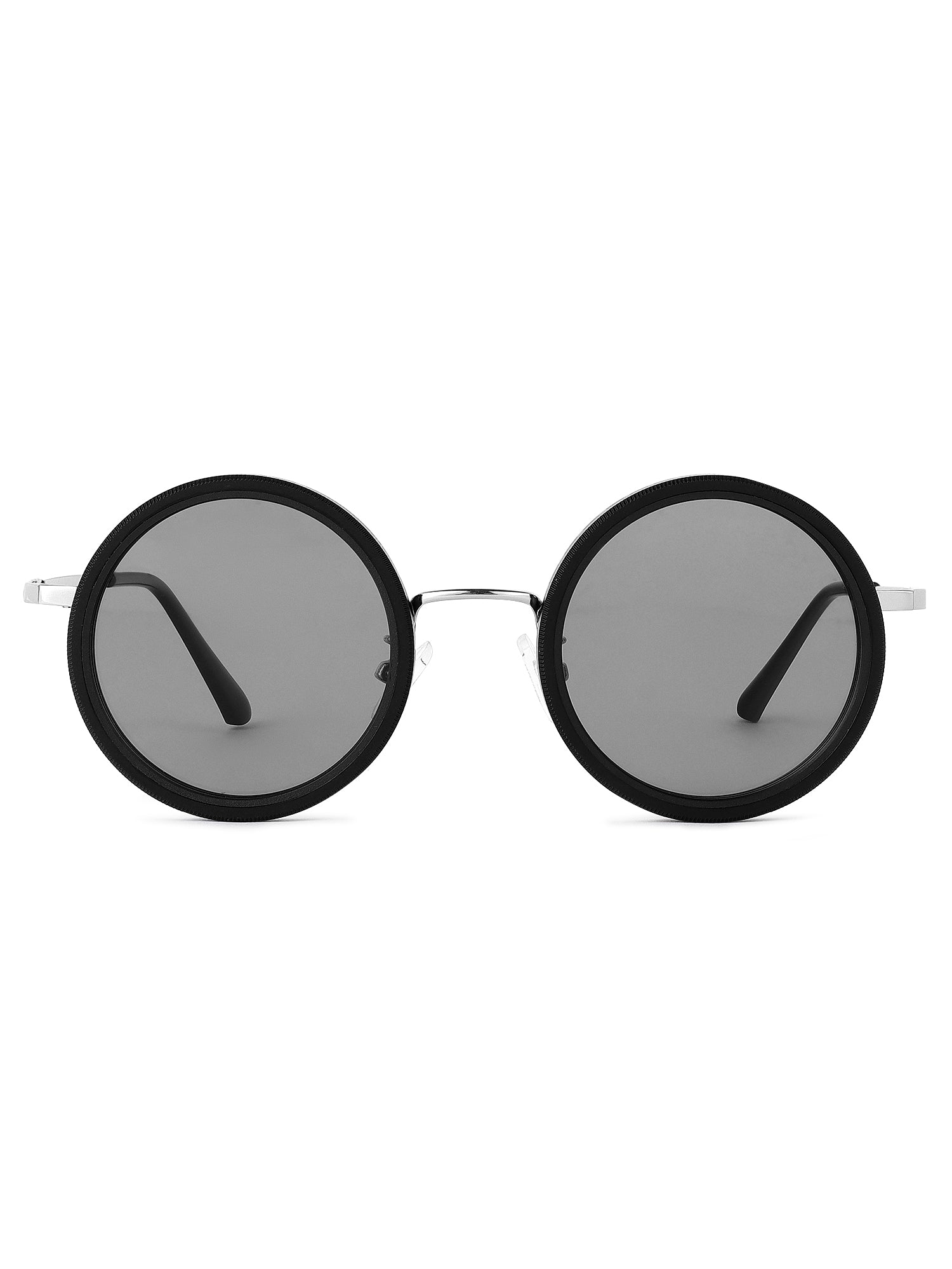 APERTURE SB | Silver & Black Large Full Rim Round Sunglasses for Men & Women [Tint Adjustable]