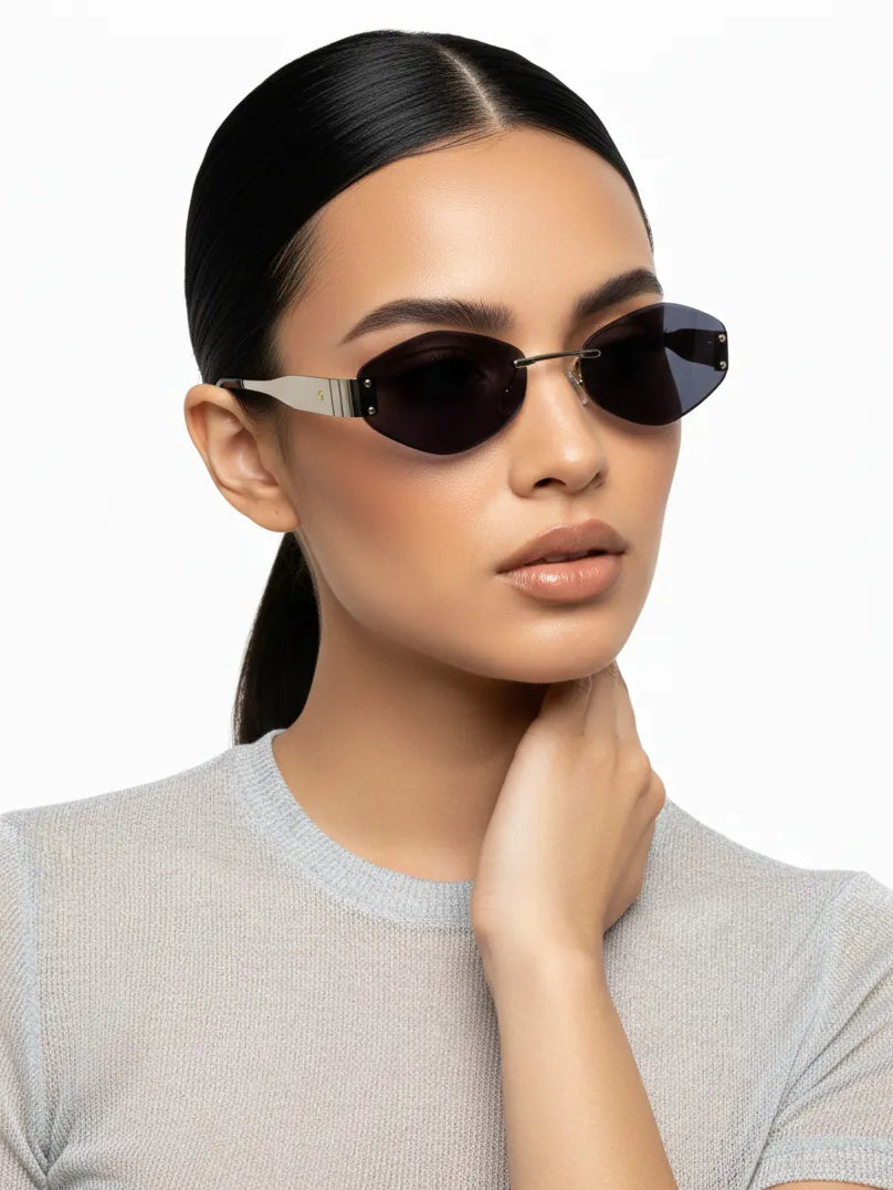 SEVA | Silver Medium Rim Less Diamond with Lock Side Hinges Sunglasses for Men & Women [UV-protected]