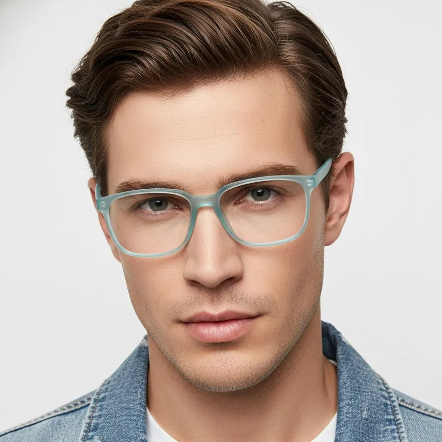 Focusly | Transparent Skyblue Medium Full Rim RECTANGLE Computer Glasses for Men & Women [Blue Block]