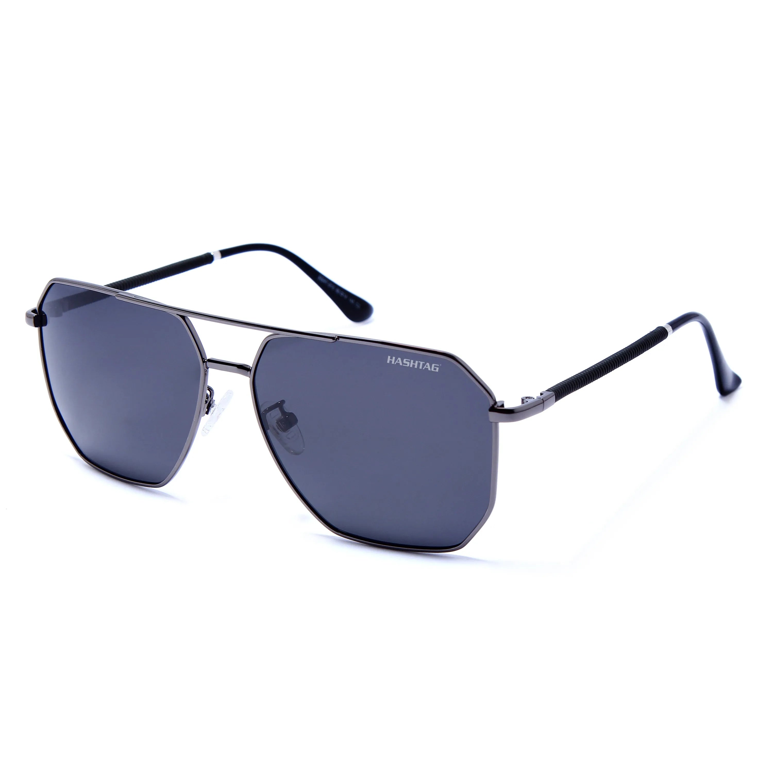 Lenis | Grey Large Full Rim Haxagonal Sunglasses for Men & Women [Polarized]