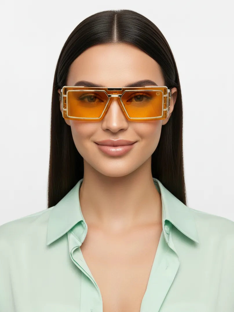 Lythara | Golden & Yellow Medium Full Rim Rectangle Sunglasses for Men & Women [UV-protected]
