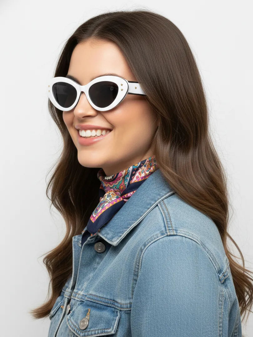 Sunshades | White & Black Medium Full Rim Cateye Sunglasses for Men & Women [UV-protected]