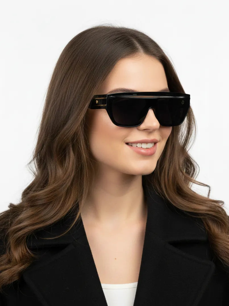 Umbra | Black/Gold Medium Full Rim Rectangle Sunglasses for Men & Women [UV-protected]