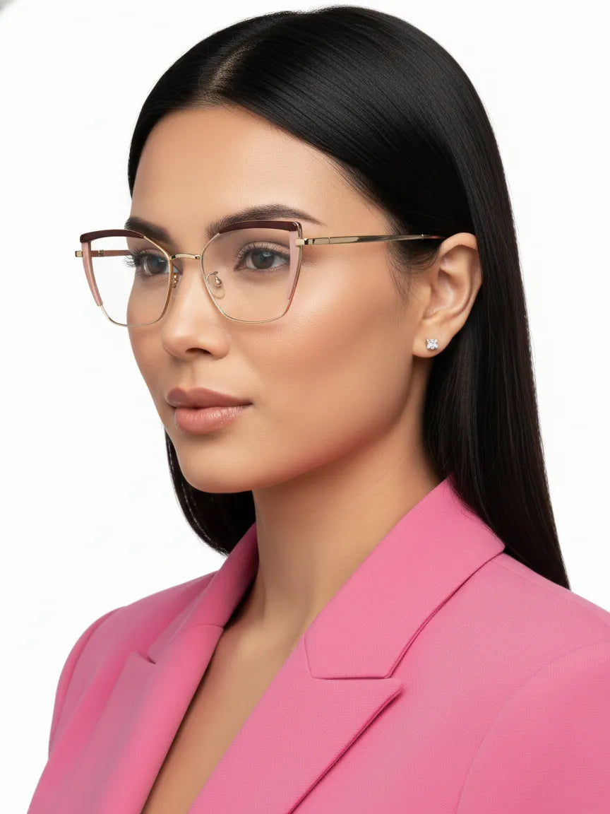 Swit | Brown, Pink & Golden Large Full Rim Cateye Sunglasses for Women [Photochromic]