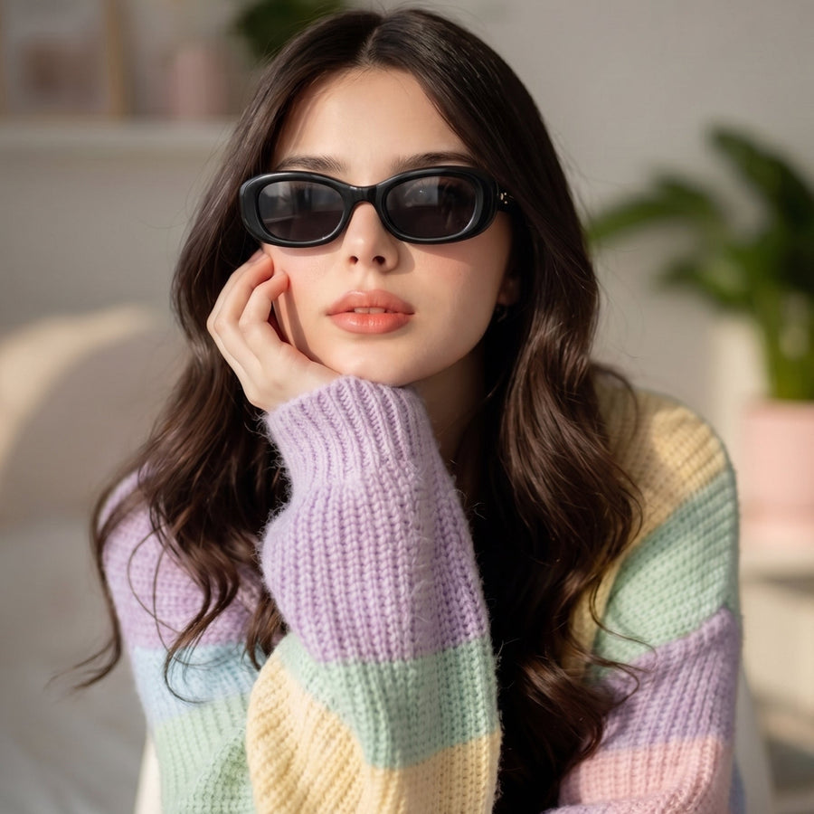 Aura | Black Medium Full Rim Oval Sunglasses for Men & Women [UV-protected] HASHTAG X WHITECHERRY