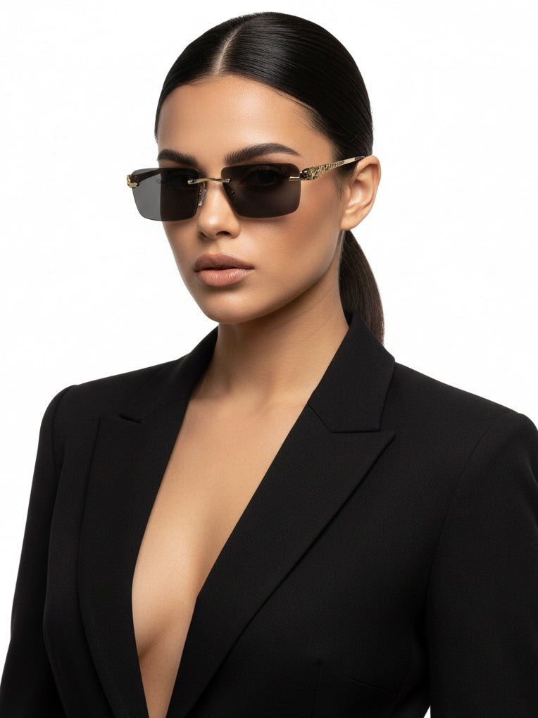 Clyra | Black Medium Rim Less Square Sunglasses for Men [UV-protected]