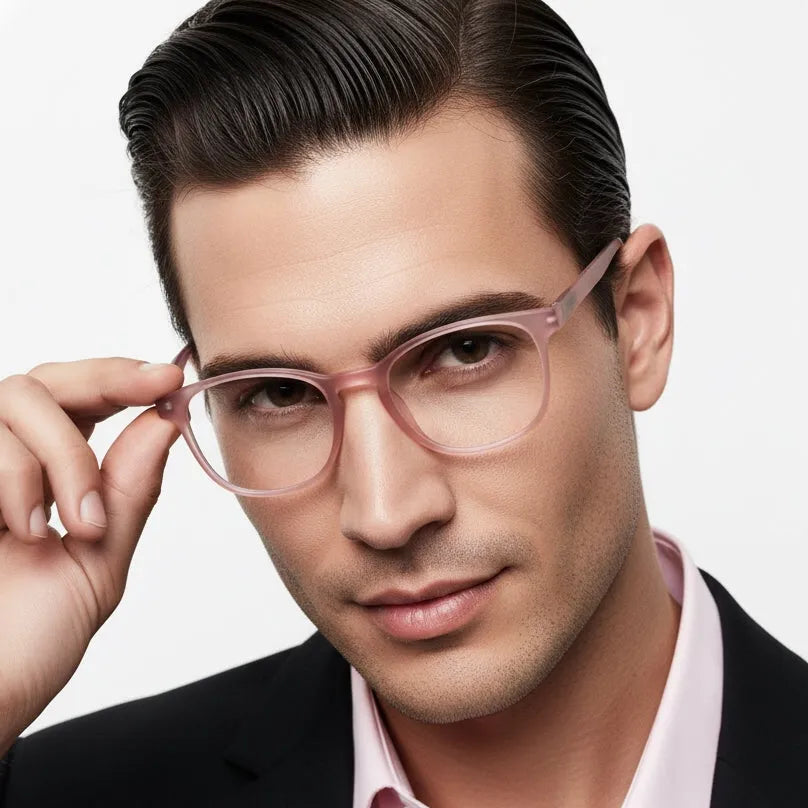 Clario | Baby Pink Medium Full Rim RECTANGLE Computer Glasses for Men & Women [Blue Block]