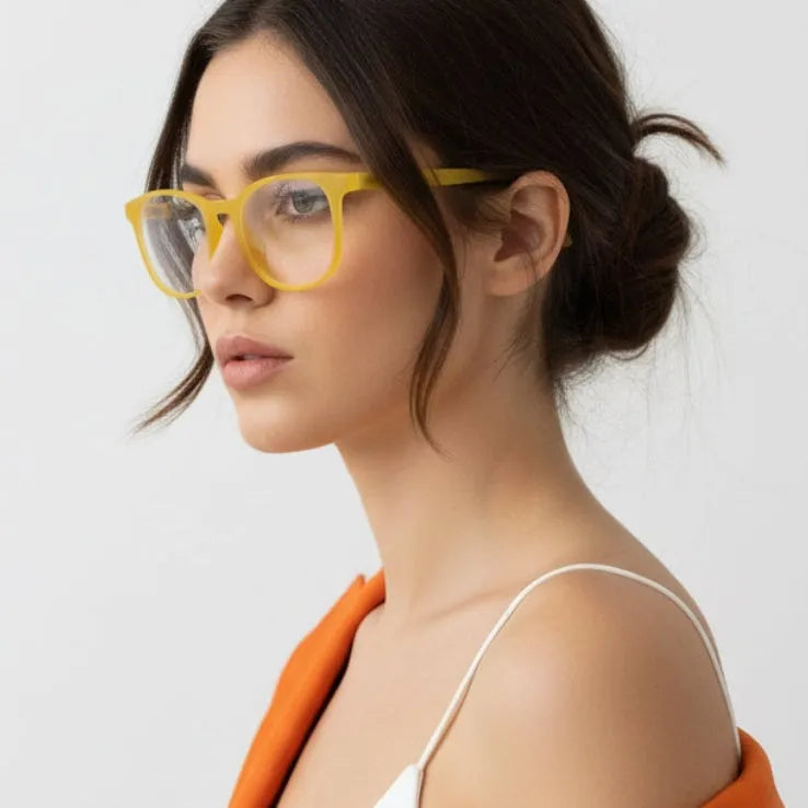 Clario | Transparent Orange Medium Full Rim RECTANGLE Computer Glasses for Men & Women [Blue Block]