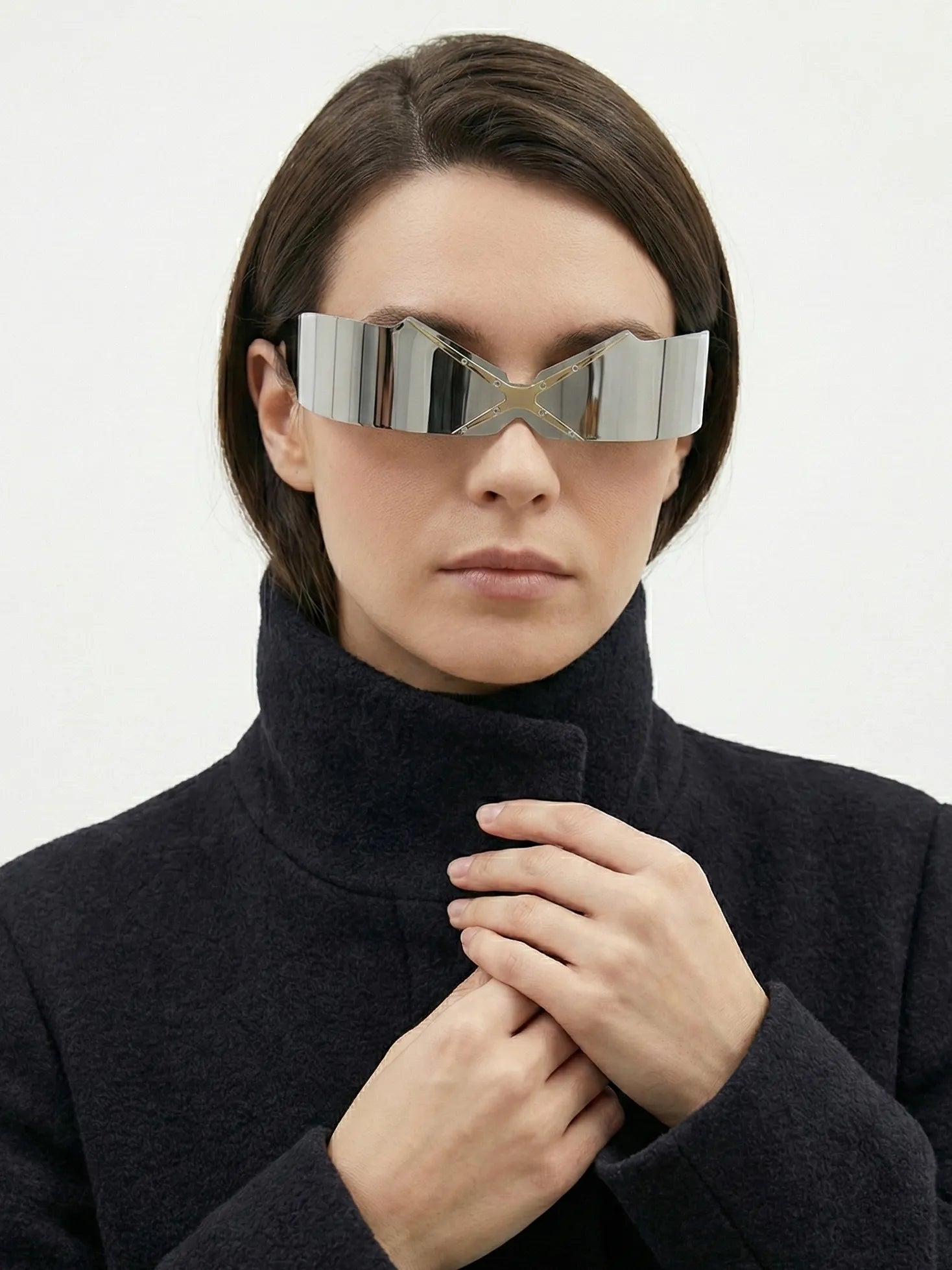 Eagle | Silver-Black Medium Rim Less Shield Sunglasses for Men & Women [UV-protected]