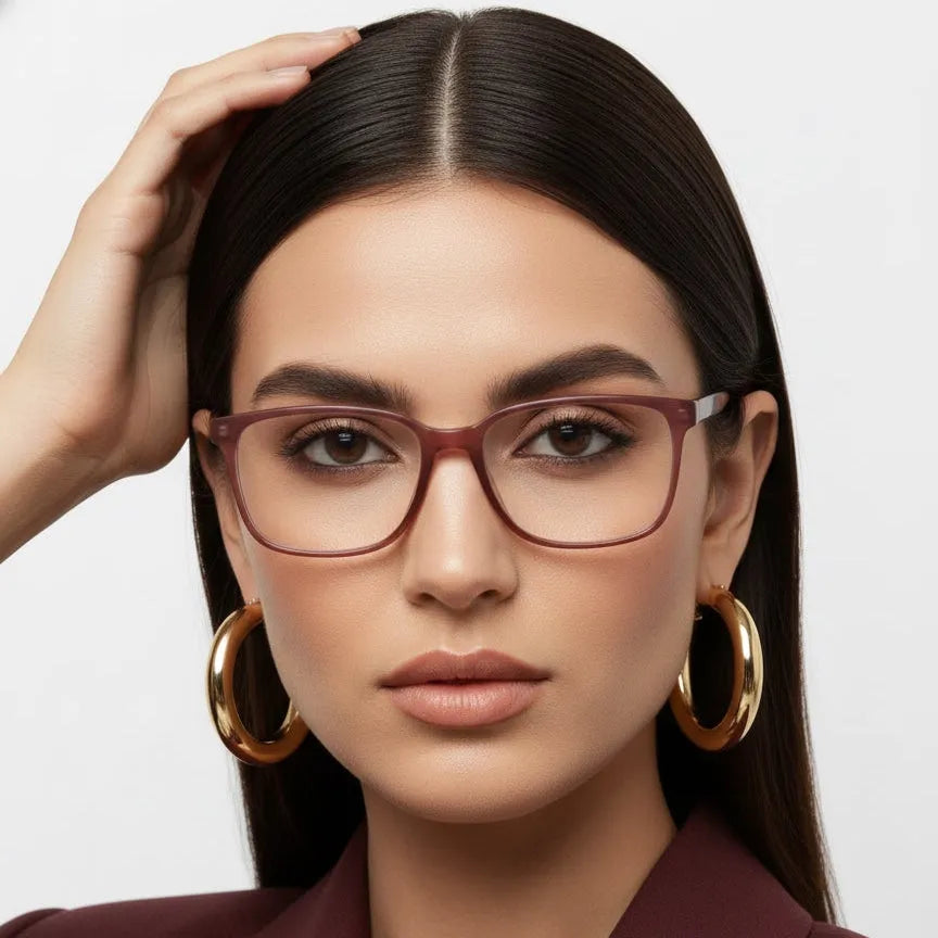 Focusly | Transparent Mate Maroon Medium Full Rim RECTANGLE Computer Glasses for Men & Women [Blue Block]