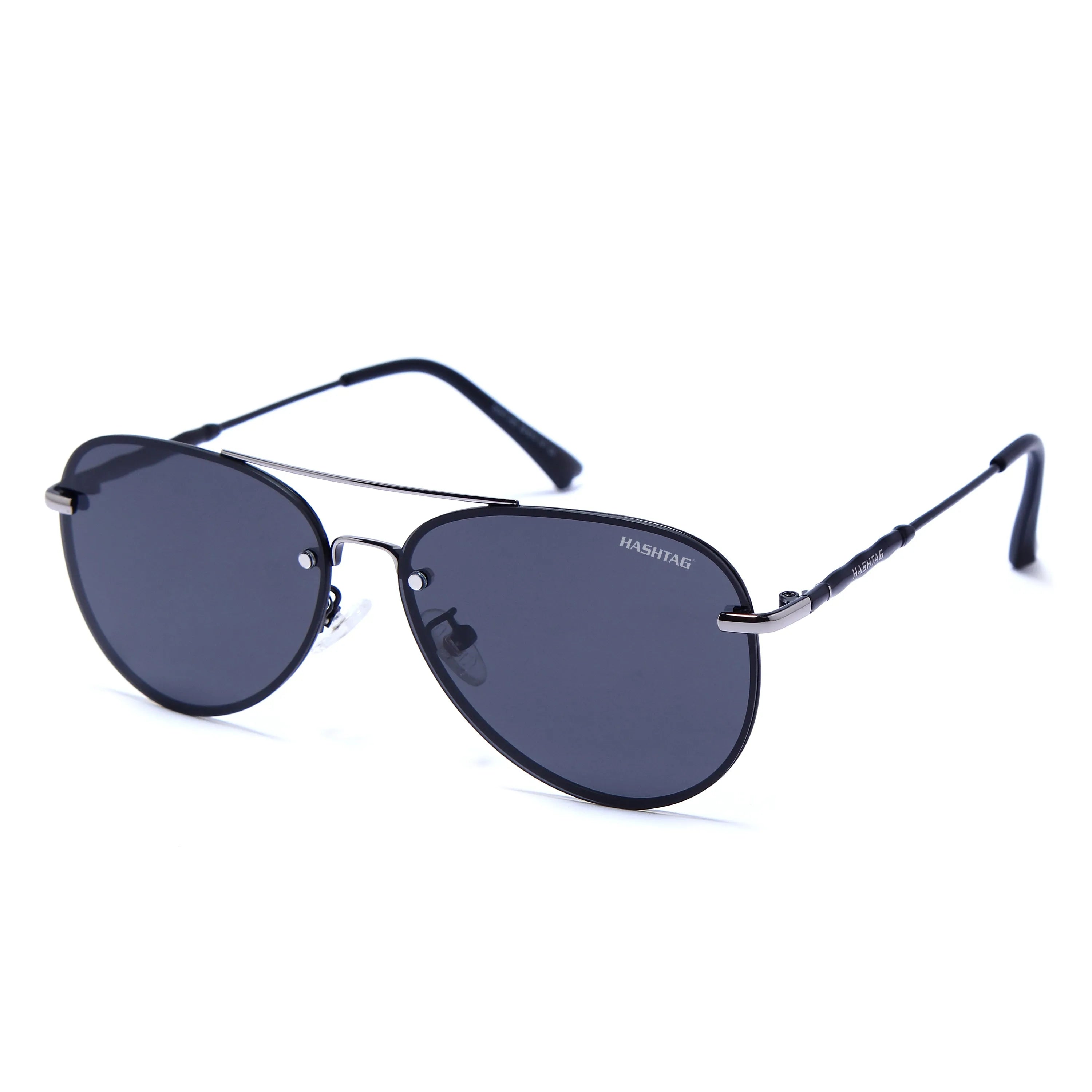 Nuvia | Silver & Black Medium Full Rim Aviator Sunglasses for Men & Women [Polarized]