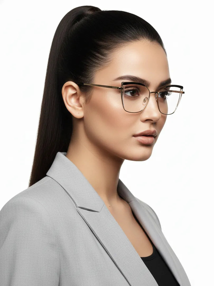 Swit | Black, Transparent & Golden Large Full Rim Cateye Sunglasses for Women [Photochromic]