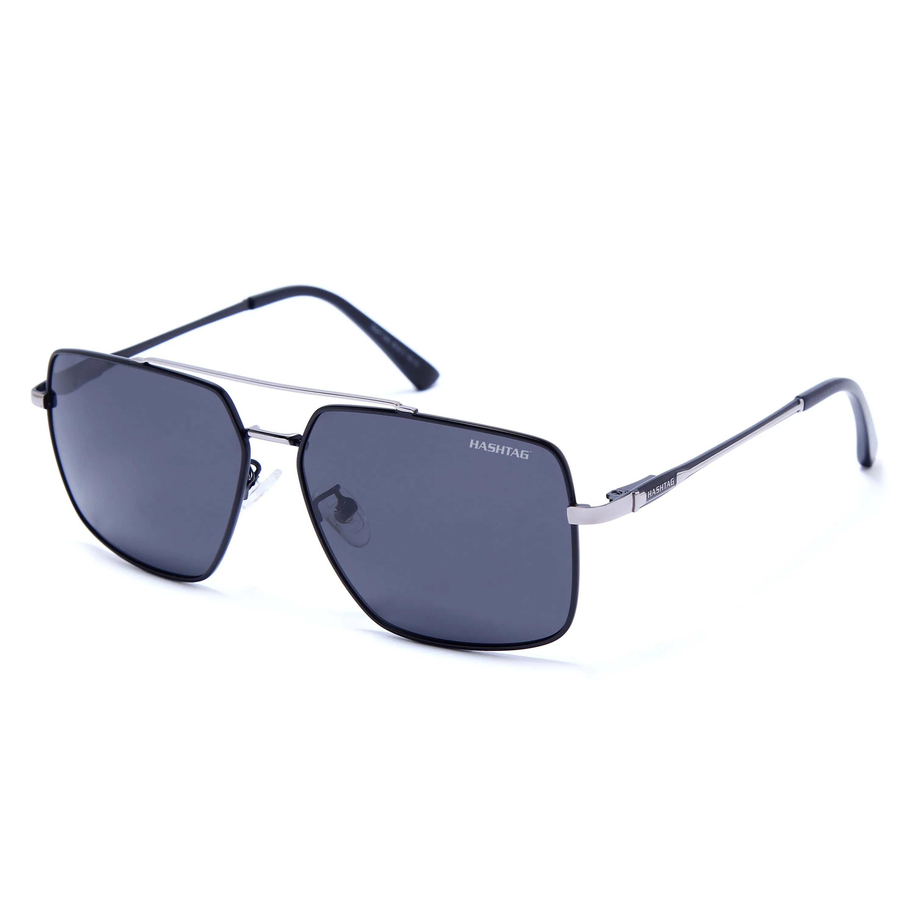 Kynra | Silver & Black Large Full Rim Aviator Sunglasses for Men & Women [Polarized]