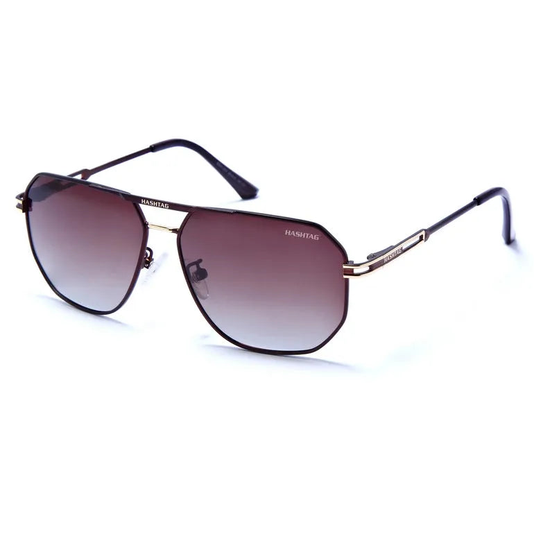 Sion | Golden & Brown Large Full Rim Hexagonal Sunglasses for Men & Women [Polarized]