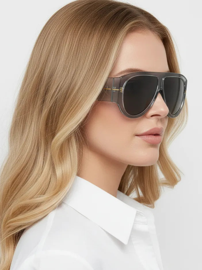 Vista | Grey Medium Full Rim Aviator Sunglasses for Men & Women [UV-protected]