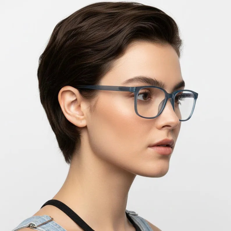Focusly | Transparent Blue Medium Full Rim RECTANGLE Computer Glasses for Men & Women [Blue Block]