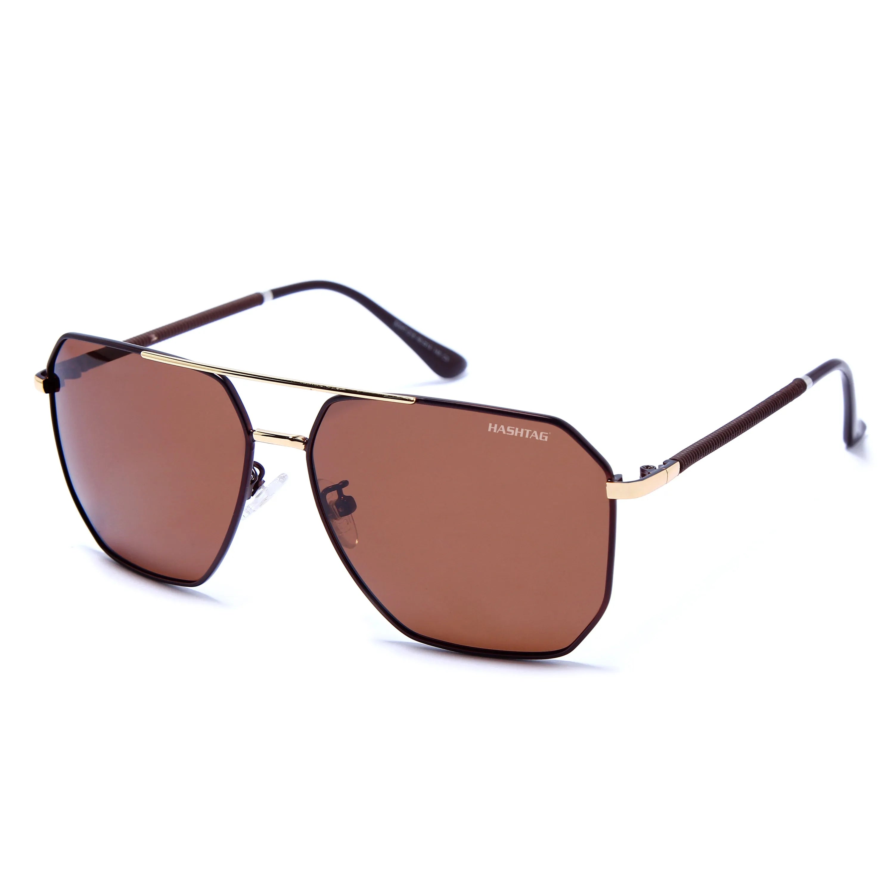 Lenis | Golden & Brown Large Full Rim Hexagonal Sunglasses for Men & Women [Polarized]