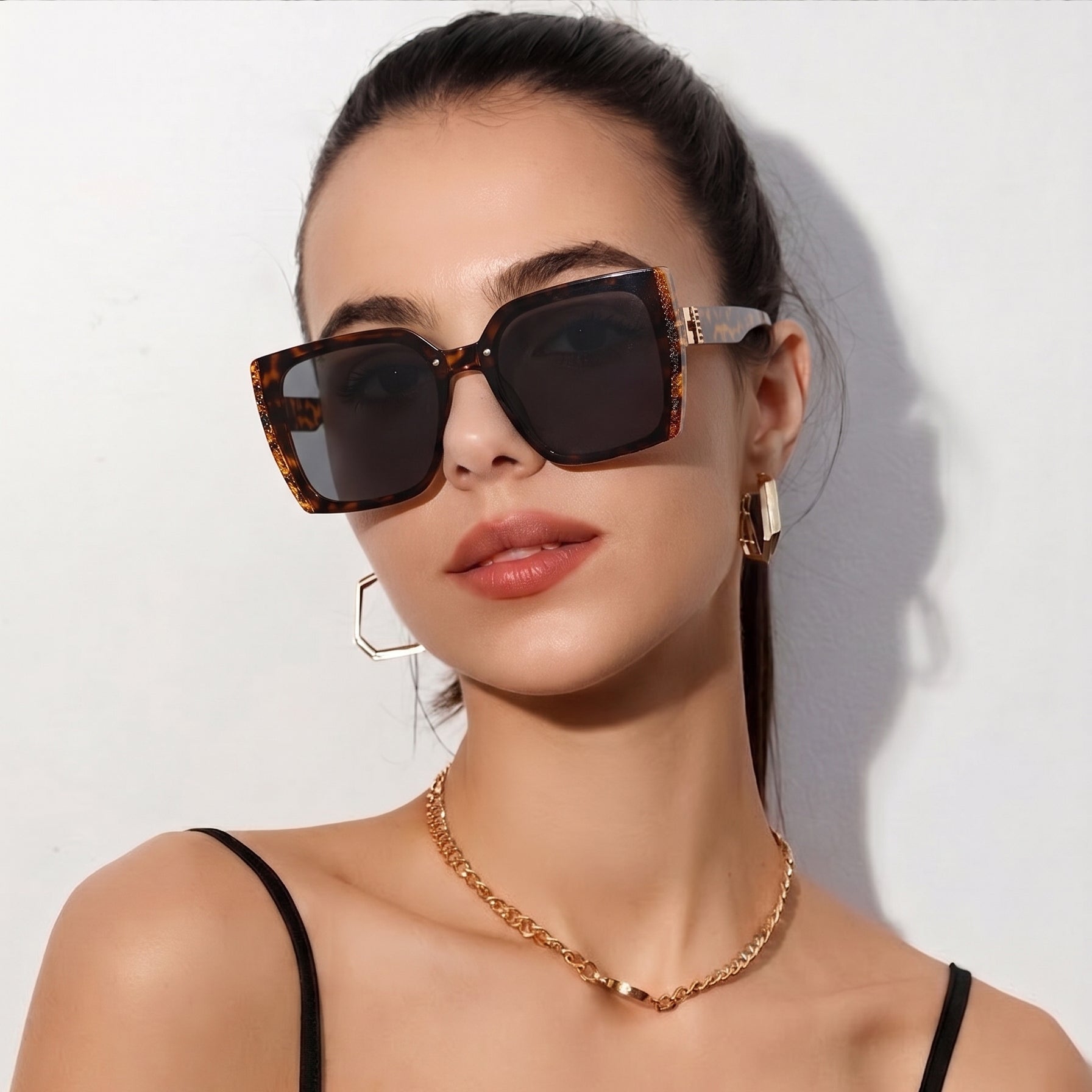 Rapture | Tiger-Black & Brown Large Full Rim Square Sunglasses for Women [UV-protected]