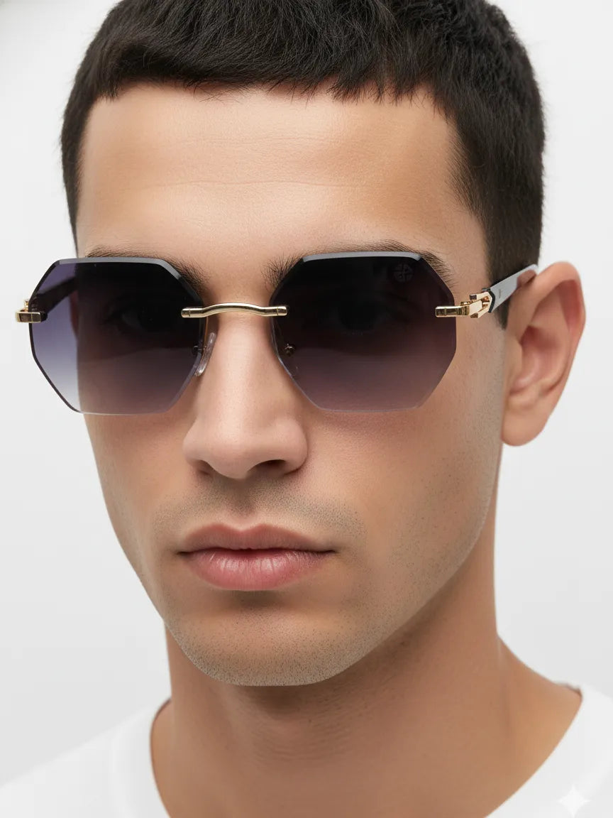 VisionVogue | Gradient Black Medium Rim Less Hexagonal Sunglasses for Men & Women [UV-protected]