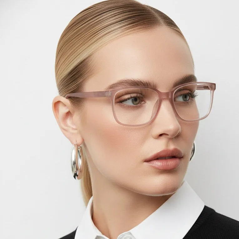 Focusly | Transparent Baby Pink Medium Full Rim RECTANGLE Computer Glasses for Men & Women [Blue Block]